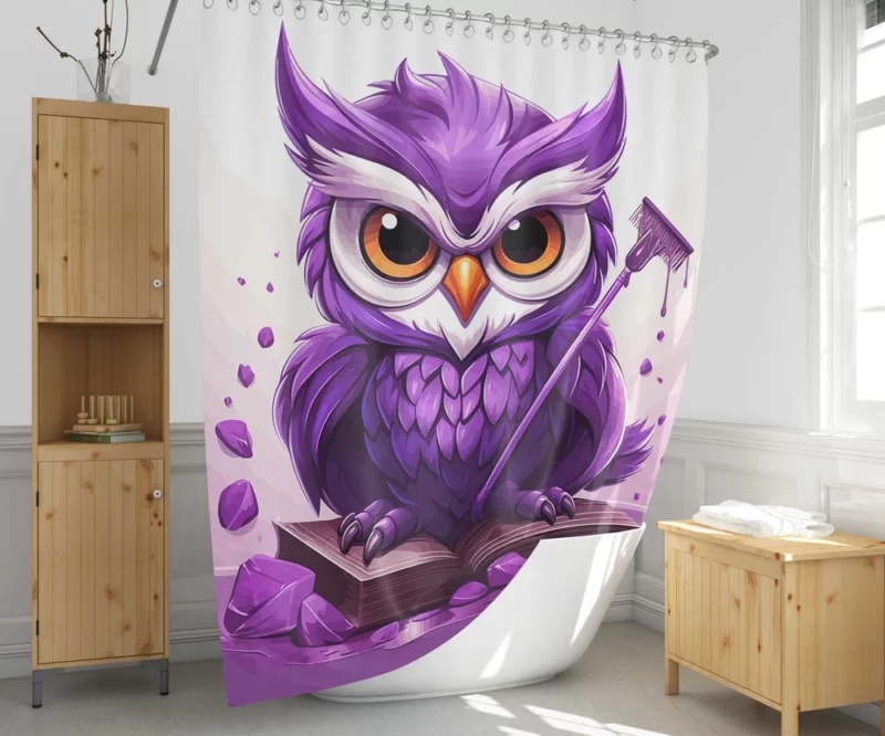 Owl With a Broom Shower Curtain 1