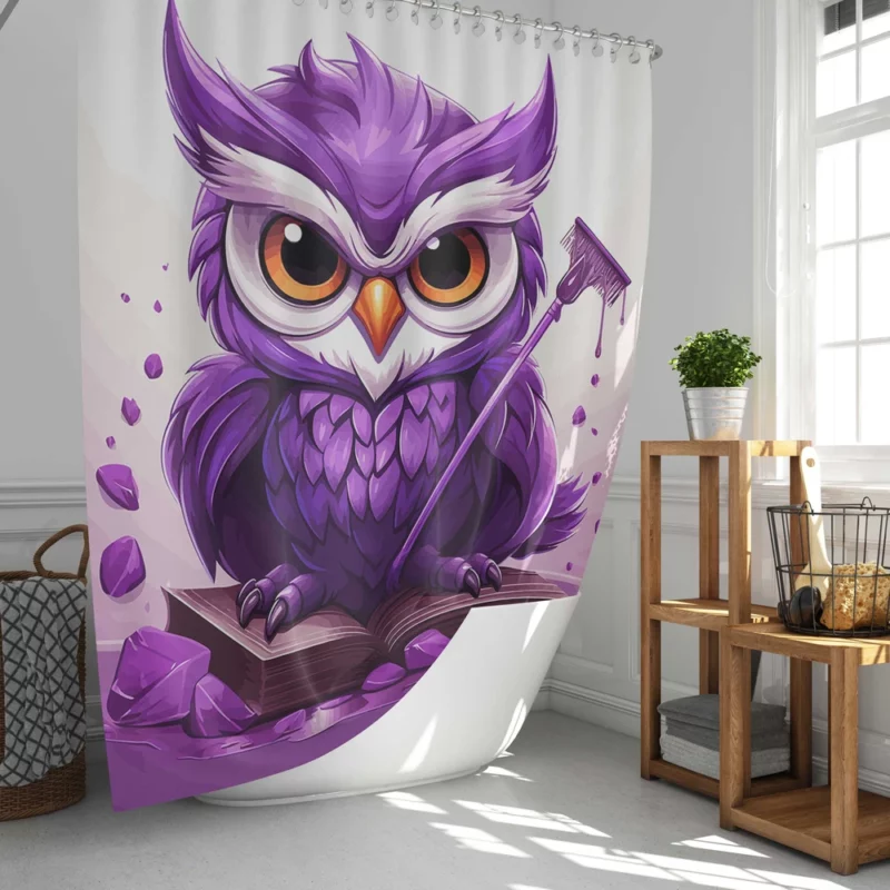 Owl With a Broom Shower Curtain