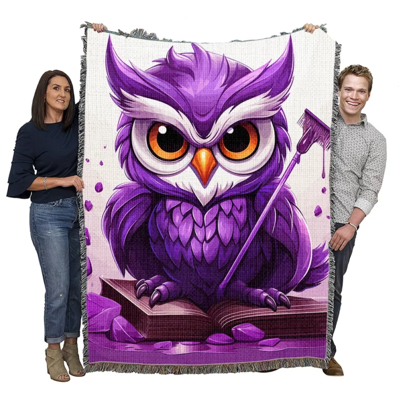 Owl With a Broom Woven Blanket