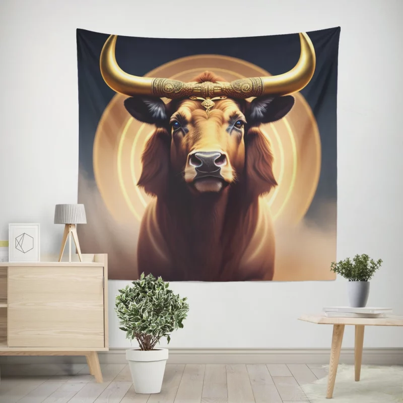 Painted Bull With Gold Ring Wall Tapestry