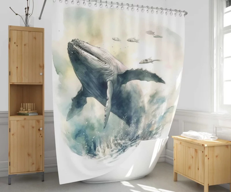Painted Humpback Whale Jumping Shower Curtain 1