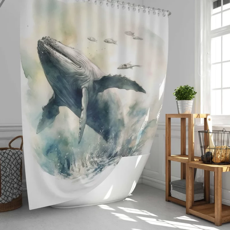 Painted Humpback Whale Jumping Shower Curtain