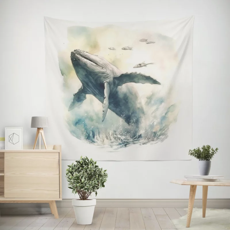 Painted Humpback Whale Jumping Wall Tapestry