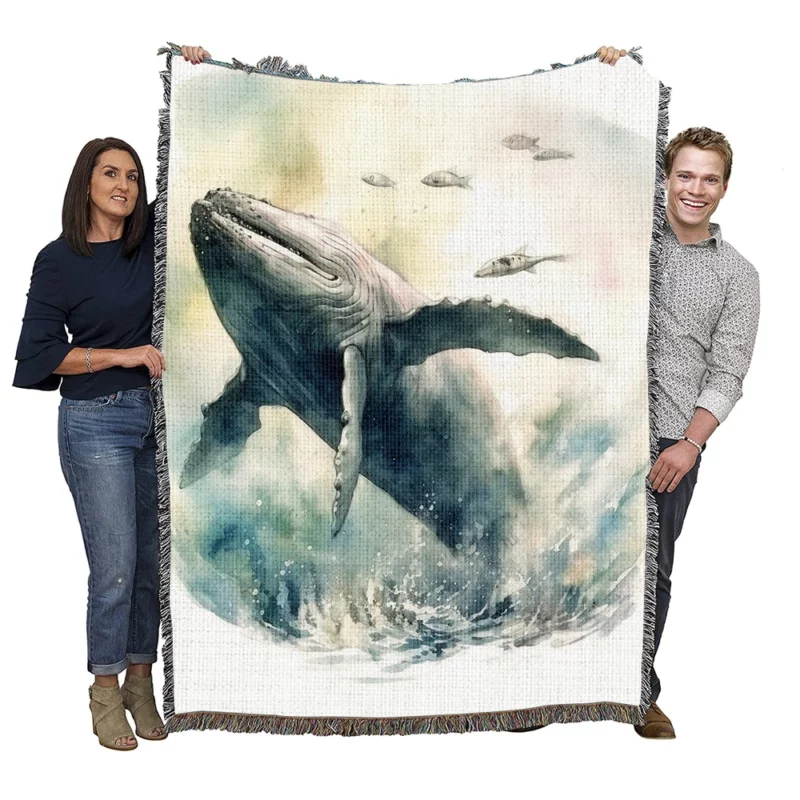 Painted Humpback Whale Jumping Woven Blanket
