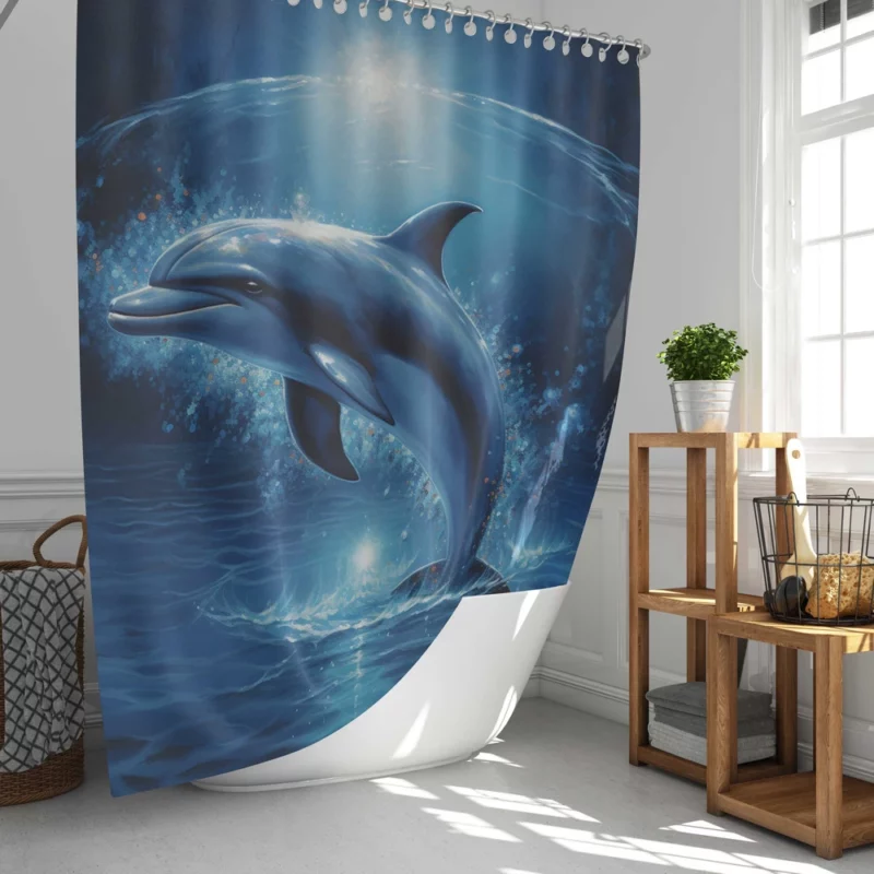 Painted Jumping Dolphin Shower Curtain