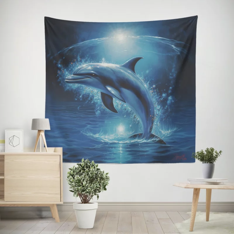 Painted Jumping Dolphin Wall Tapestry