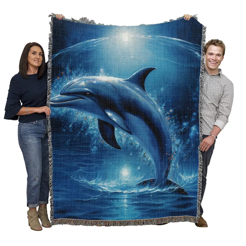 Painted Jumping Dolphin Woven Blanket