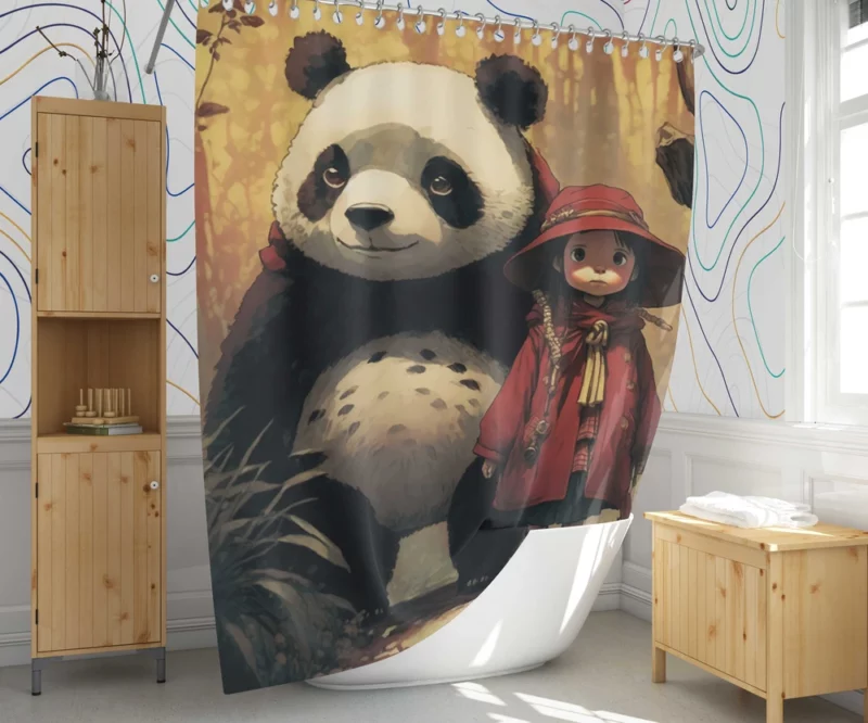 Panda Girl in the Forest Shower Curtain 1