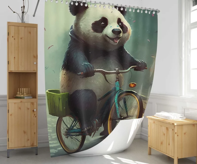 Panda Riding Bike in Rain Shower Curtain 1