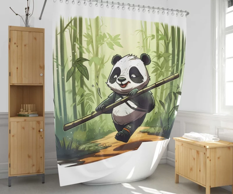 Panda Walking Through Bamboo Forest Shower Curtain 1