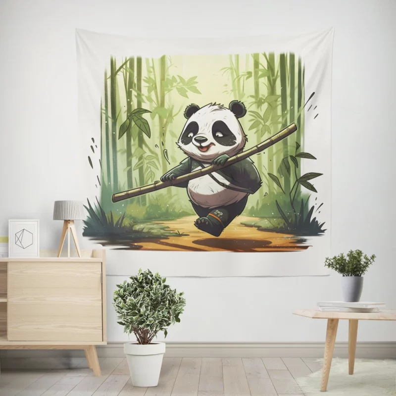 Panda Walking Through Bamboo Forest Wall Tapestry