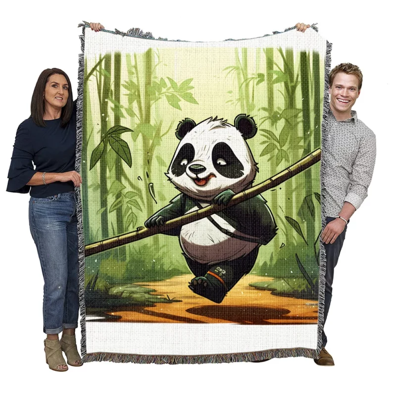 Panda Walking Through Bamboo Forest Woven Blanket