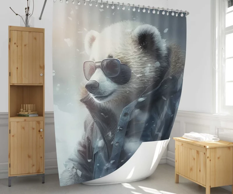 Panda Wearing Goggles in Snow Shower Curtain 1