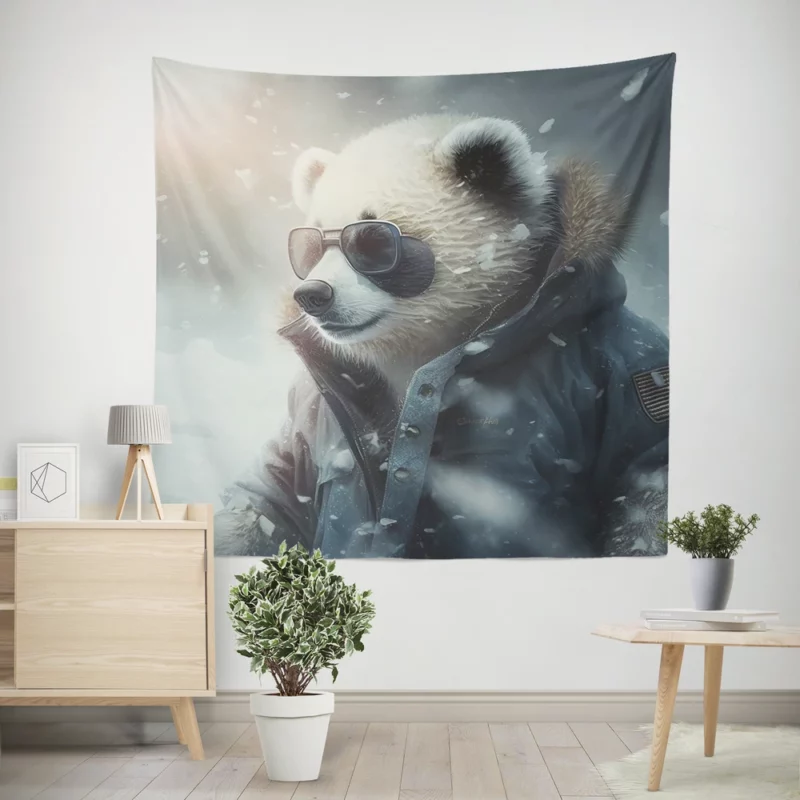 Panda Wearing Goggles in Snow Wall Tapestry