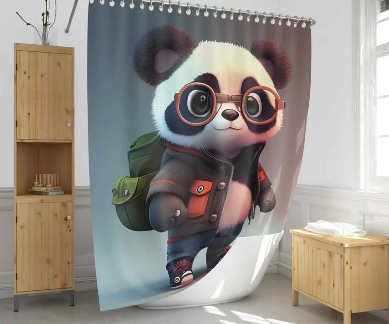 Panda With Glasses and Jacket Shower Curtain 1