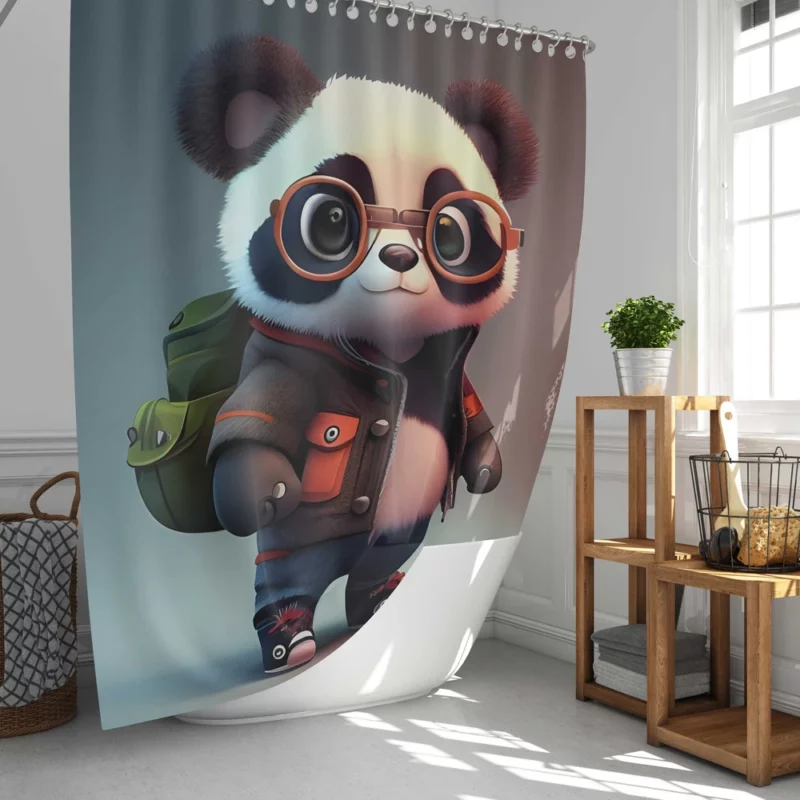 Panda With Glasses and Jacket Shower Curtain