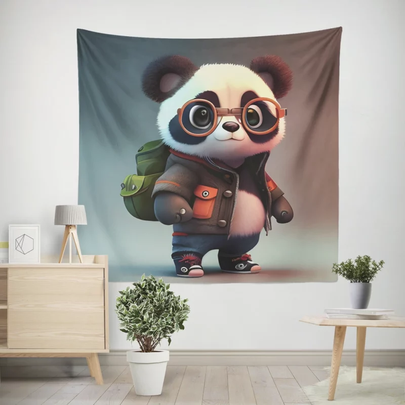 Panda With Glasses and Jacket Wall Tapestry