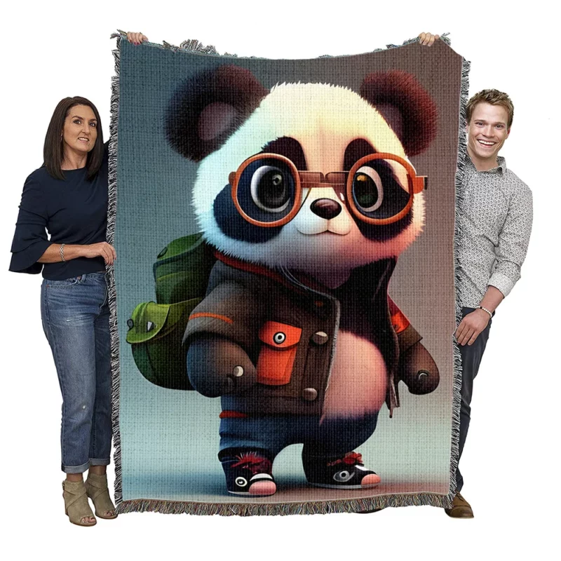Panda With Glasses and Jacket Woven Blanket