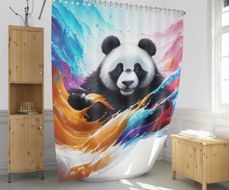 Panda and Waves Digital Art Shower Curtain 1