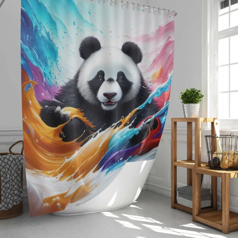 Panda and Waves Digital Art Shower Curtain