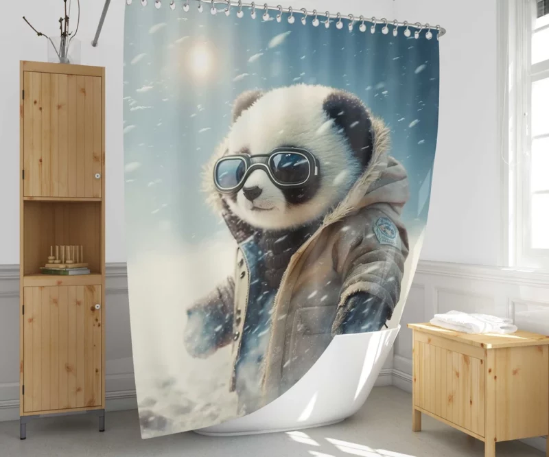 Panda in Snow Gear Shower Curtain 1