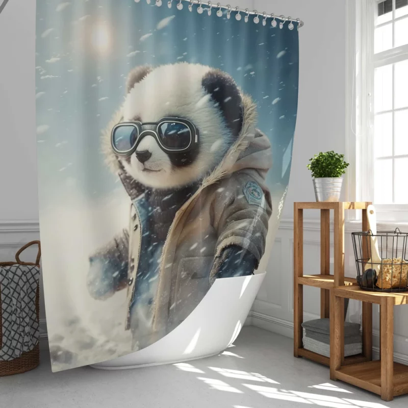 Panda in Snow Gear Shower Curtain