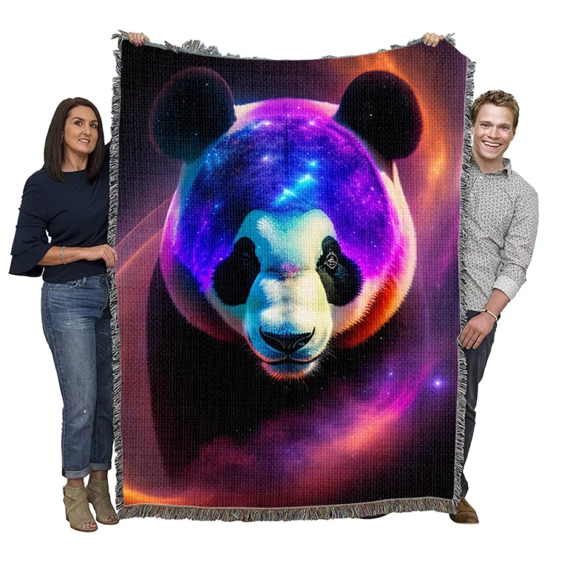 Panda in a Galaxy Woven Blanket