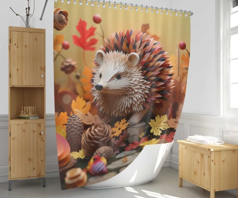 Paper Hedgehog in Leaves Shower Curtain 1