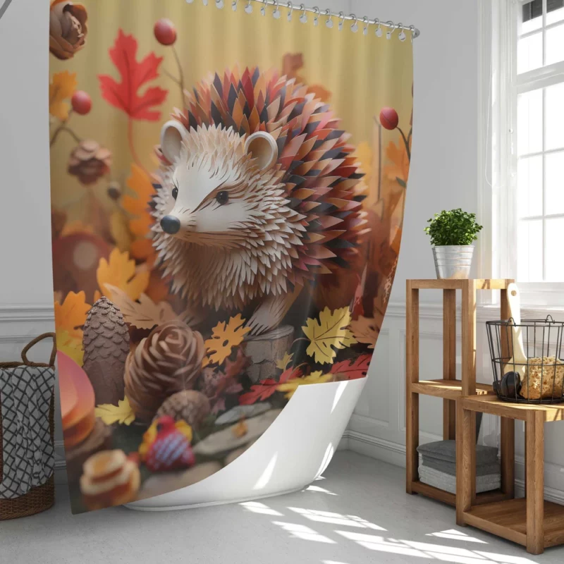 Paper Hedgehog in Leaves Shower Curtain