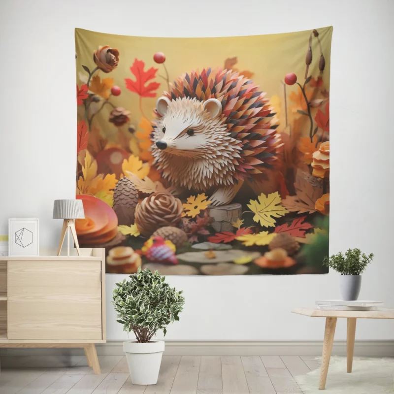 Paper Hedgehog in Leaves Wall Tapestry