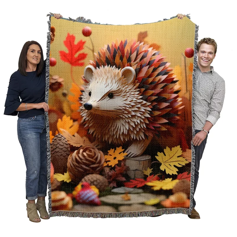 Paper Hedgehog in Leaves Woven Blanket