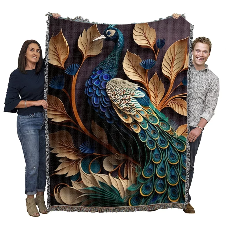 Paper Quilling Peacock Art Woven Blanket