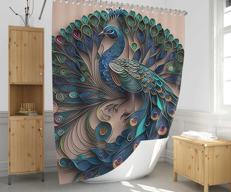 Paper Quilling Peacock Theme Shower Curtain 1