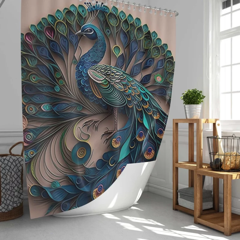 Paper Quilling Peacock Theme Shower Curtain