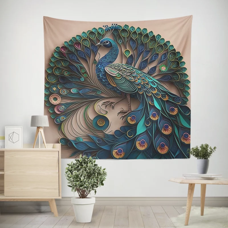 Paper Quilling Peacock Theme Wall Tapestry