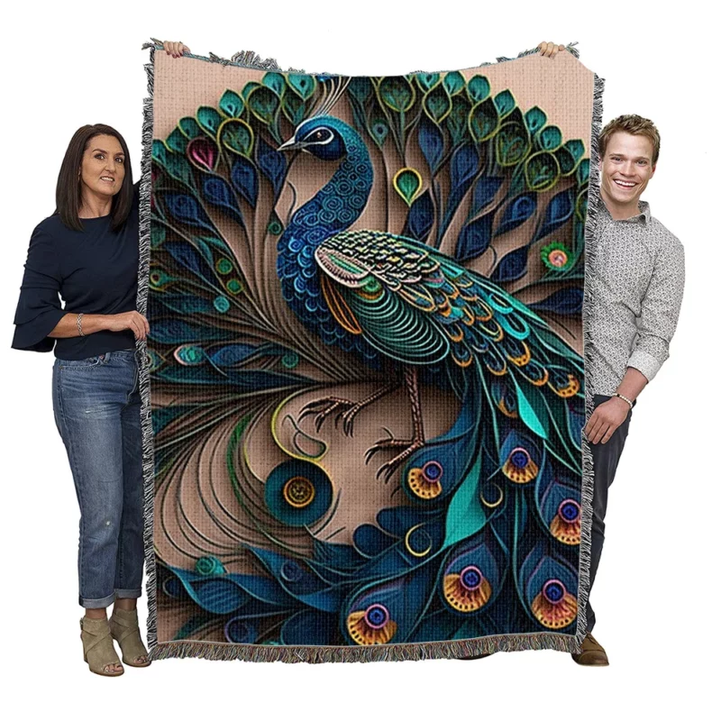 Paper Quilling Peacock Theme Woven Blanket