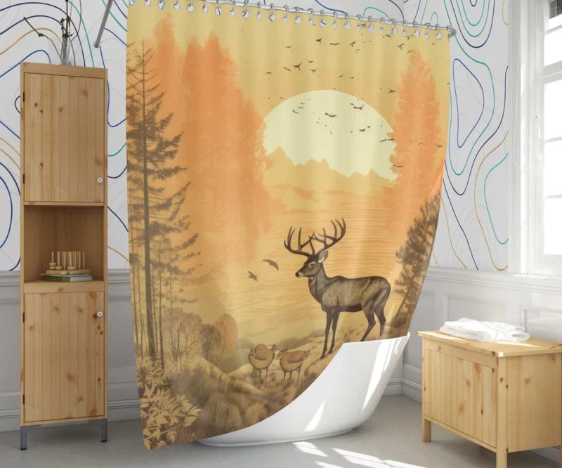 Pastoral Scene Two Deer & Ducks Shower Curtain 1