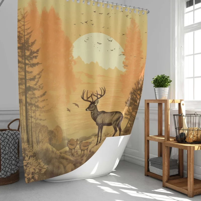 Pastoral Scene Two Deer & Ducks Shower Curtain