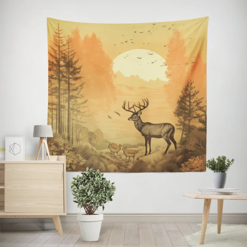 Pastoral Scene Two Deer & Ducks Wall Tapestry