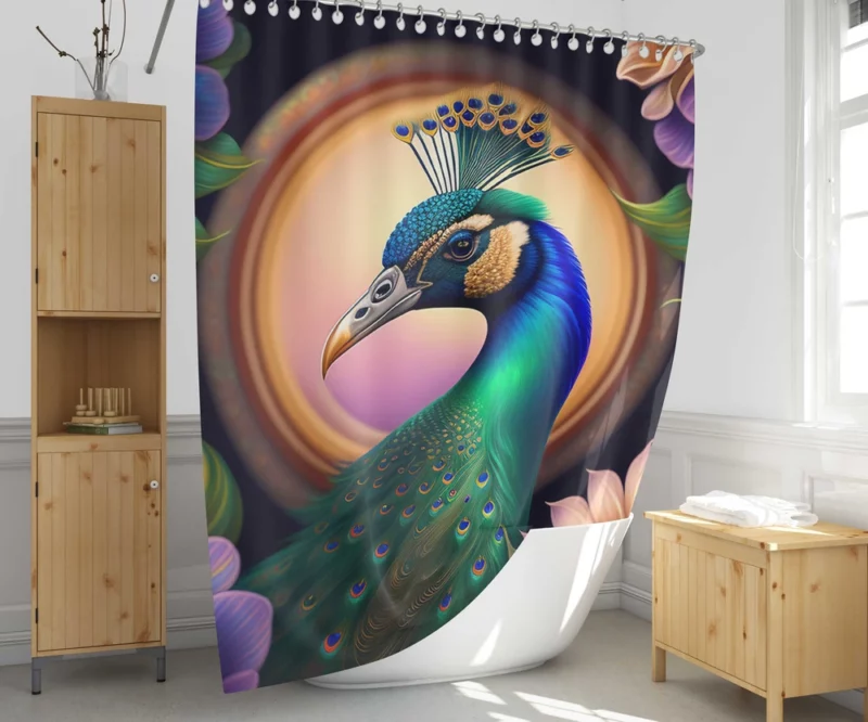 Peacock Amidst Flowers Shower Curtain 1