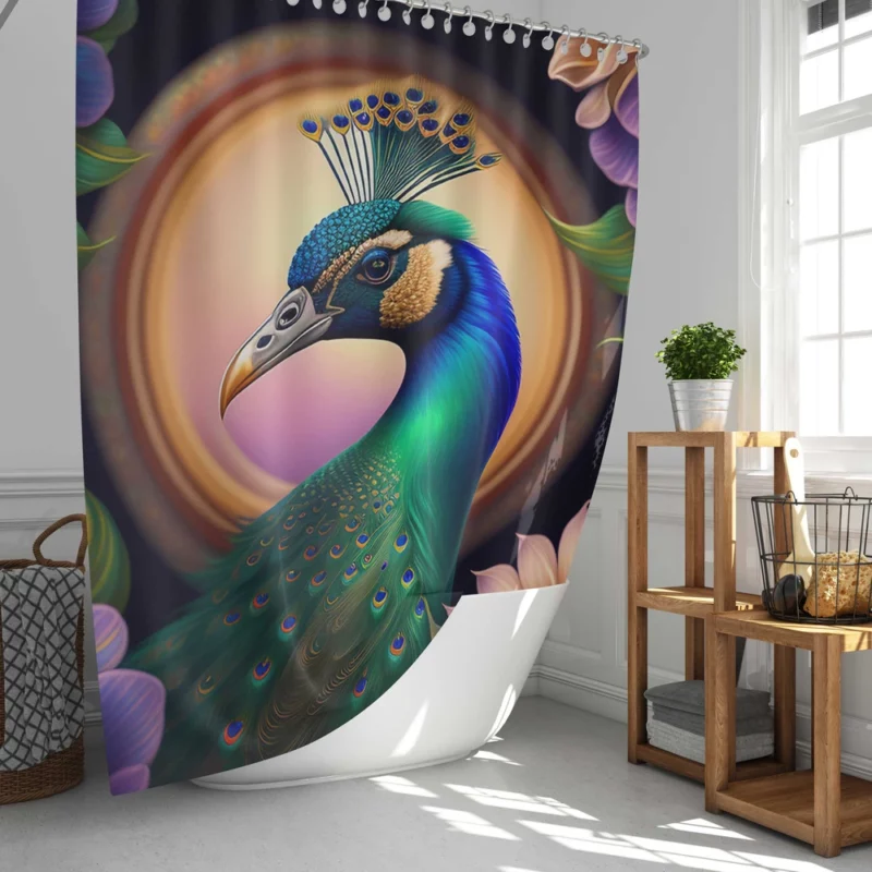 Peacock Amidst Flowers Shower Curtain