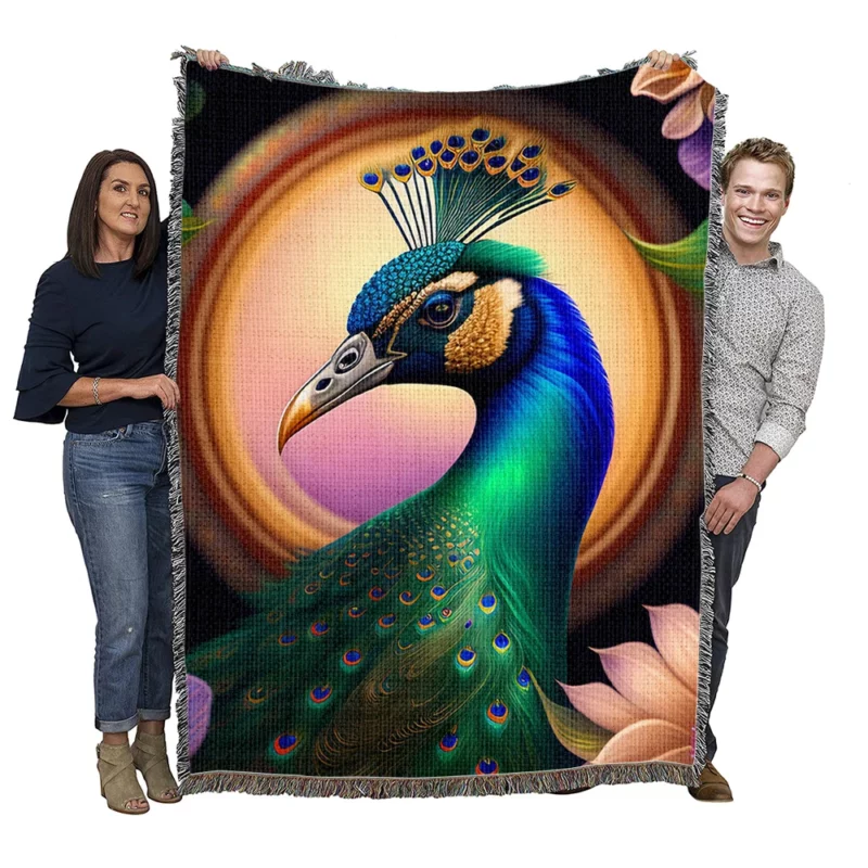 Peacock Amidst Flowers Woven Blanket