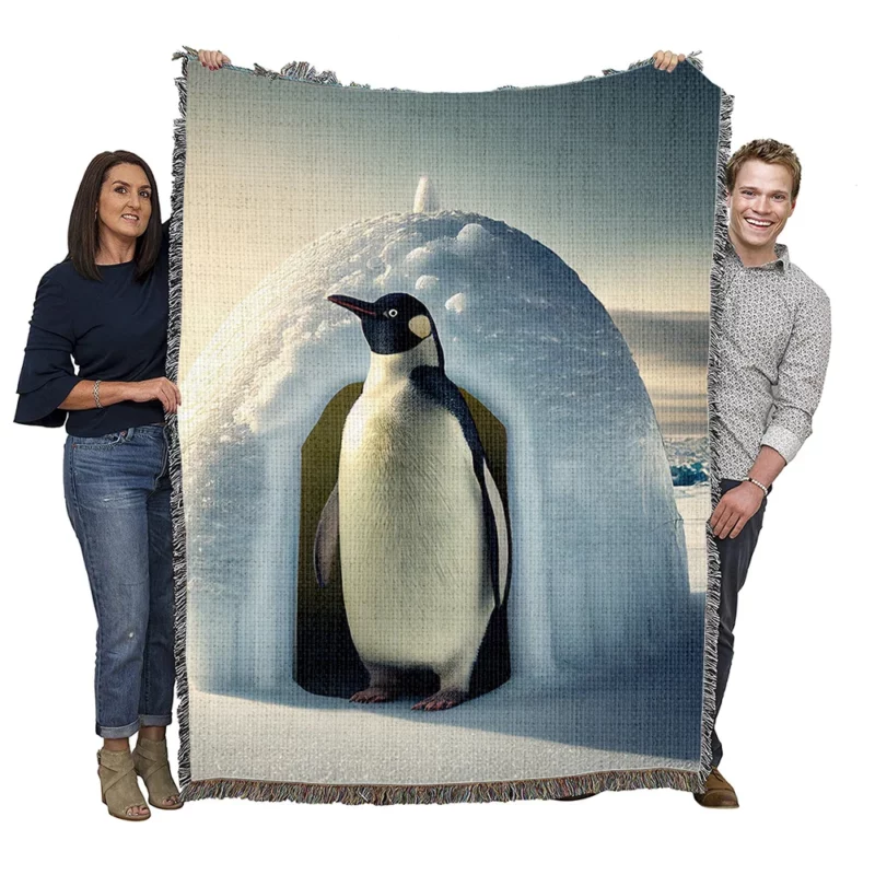 Penguin By Its Igloo Woven Blanket