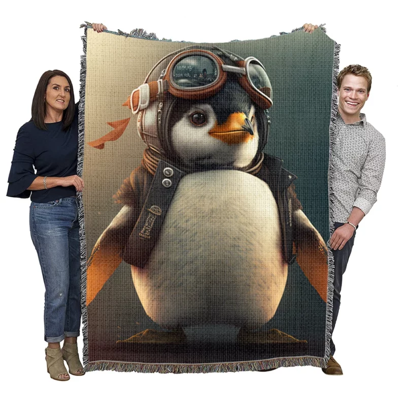 Penguin Wearing Protective Gear Woven Blanket