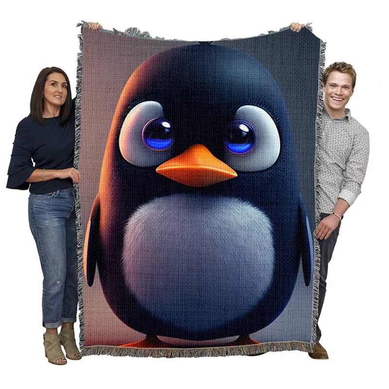Penguin With Blue Eye Woven Blanket