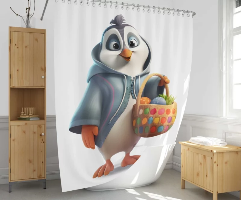 Penguin With Easter Basket Shower Curtain 1