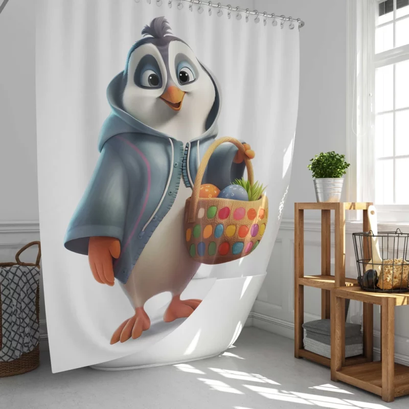 Penguin With Easter Basket Shower Curtain