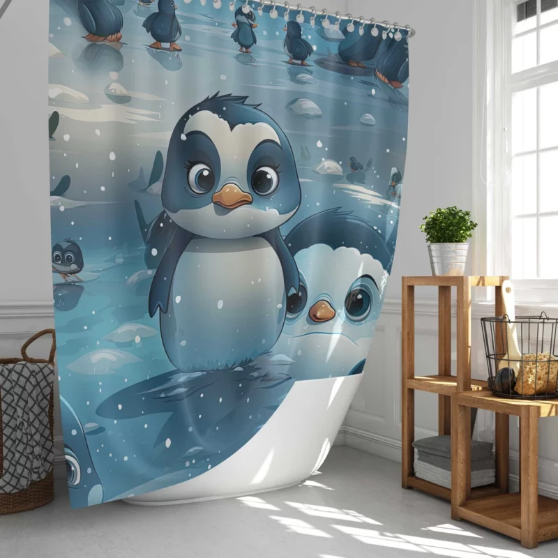 Penguin With Label Shower Curtain