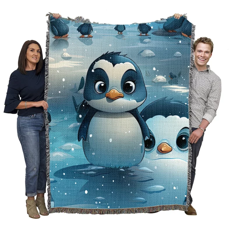 Penguin With Label Woven Blanket