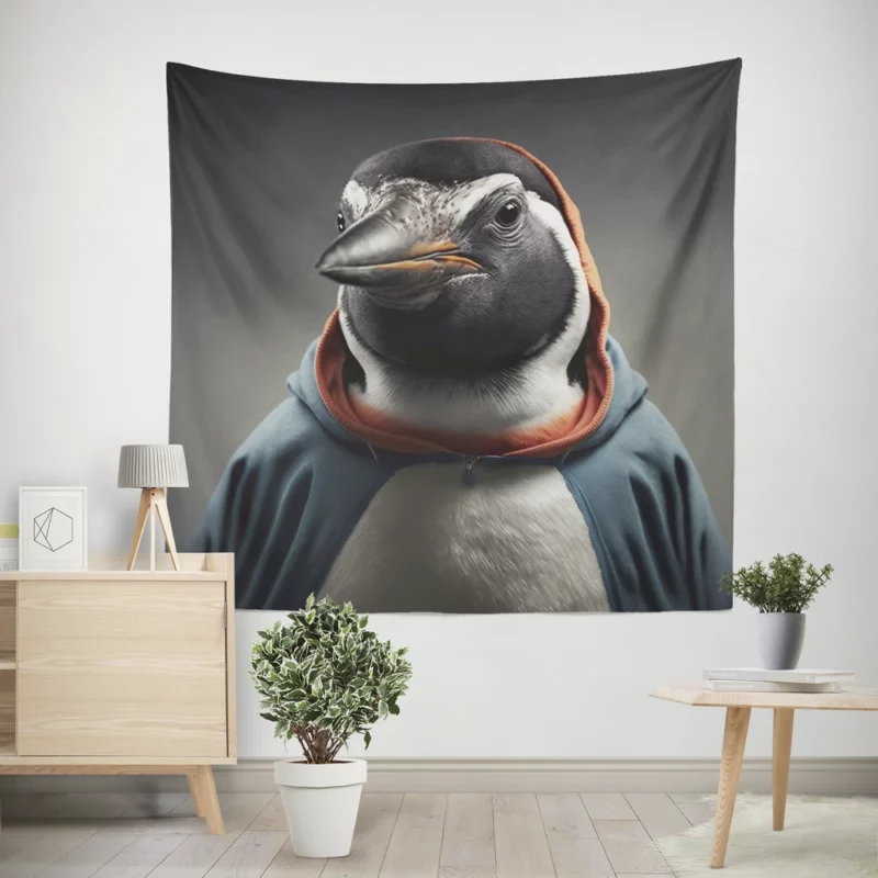 Penguin in an I Love Penguins Hoodie Wall Tapestry